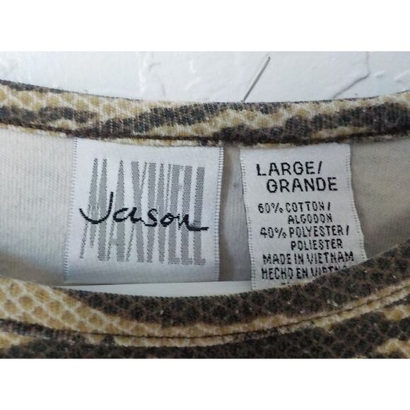 Jason Maxwell Brown Animal Print Top T-Shirt Waffle Cotton Short Sleeve Women L - Picture 3 of 5